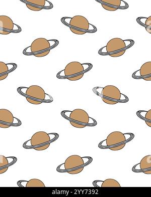 Vektor Hand gezeichnete Kritzelskizze farbiger Saturnplanet isoliert auf weißem Hintergrund Stock Vektor