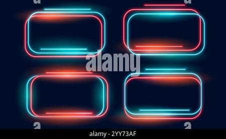 Schöne neon glänzende Rahmen Satz von vier Stock Vektor