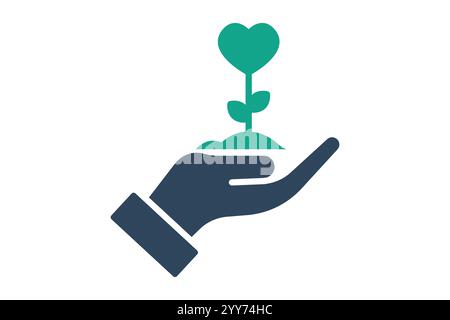 Hope-Symbol. Symbolstil durchgehend. Hand mit Pflanze und Herz. Symbol für Spenden und Wohltätigkeitsorganisationen. Vektorillustration für Spendenelemente Stock Vektor