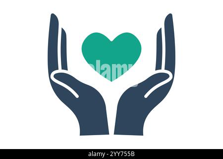 Wohltätigkeitssymbol. Symbolstil durchgehend. Hand mit Herz. Symbol für Spenden und Wohltätigkeitsorganisationen. Vektorillustration für Spendenelemente Stock Vektor