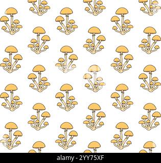 Nahtloses Vektor-Muster von farbigen handgezeichneten Kritzelskizzen-Honigpilz isoliert auf weißem Hintergrund Stock Vektor