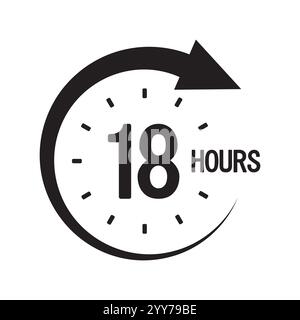 Symbol für achtzehn Stunden. Schwarzer Kreispfeil. Countdown-Timer-Grafik. Symbol für Vektoruhr. Stock Vektor