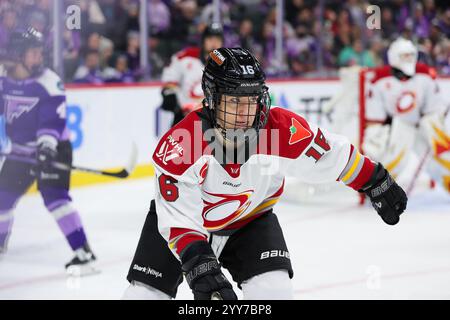 19. November 2024: Ottawa Charge Stürmer Katerina Mrazova (16) blickt auf ein PWHL-Hockeyspiel zwischen Ottawa Charge und Minnesota Frost im Xcel Energy Center in St. Paul, Minnesota. Steven Garcia-CSM Stockfoto