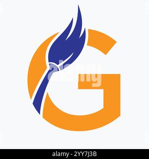Initial Letter G House Cleaning Logo Konzept mit Clean Brush Symbol Vector Template Stock Vektor