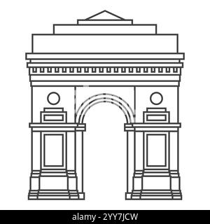 Weltberühmter Triumphbogen. Orientierungspunkt im Umrissstil. Symbol für linearen Vektor. Monument. Vektorabbildung. Stock Vektor