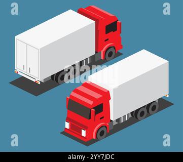 Isometrischer Kleiner Frachtwaggon. Gewerblicher Transport. Logistik. City-Objekt für Infografiken. Vektordarstellung. Fahrzeug für Beförderung und Lieferung von Gütern Stock Vektor