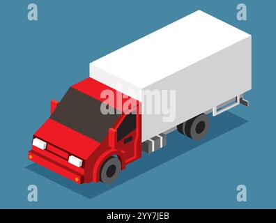 Isometrischer Frachtwaggon. Gewerblicher Transport. Logistik. 3D-Städteobjekt für Infografiken. Vektordarstellung. Auto für Beförderung und Lieferung von Waren. Stock Vektor