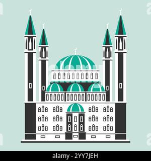 Muslimische Moschee auf grünem Hintergrund. Vektorabbildung. Symbol. Stock Vektor