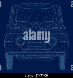 Retro-Kontur-Pick-up-Lkw. Seitenansicht. Vektorabbildung. Vorderansicht Stock Vektor