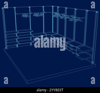 Kleiderschrank Raum Grafik blau Kontur Haus Innenraum Illustration Vektor Stock Vektor