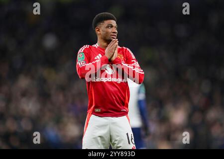 London, Großbritannien. Dezember 2024. Manchester United Mittelfeldspieler Amad Diallo (16) reagiert am 19. Dezember 2024 im Tottenham Hotspur FC gegen Manchester United FC Carabao Cup Quater-Final-Spiel im Tottenham Hotspur Stadium, London, England, Vereinigtes Königreich Credit: Every Second Media/Alamy Live News Stockfoto