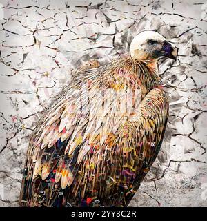 Digitales Bild von Kopf, Auge und Schnabel eines Eurasischen Gänsegeiers (Gyps fulvus) نسر أسمر Stockfoto