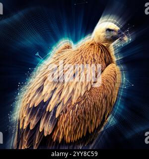 Digitales Bild von Kopf, Auge und Schnabel eines Eurasischen Gänsegeiers (Gyps fulvus) نسر أسمر Stockfoto