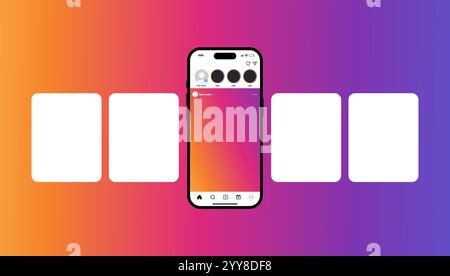 instagram Story Mockup-Vorlage. instagram Story auf dem Smartphone-Bildschirm. Stock Vektor