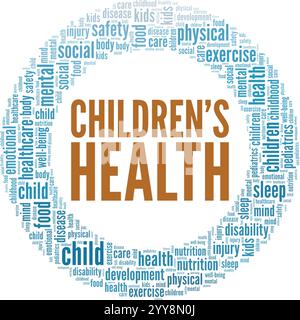 Children's Health Word Cloud Konzeptdesign isoliert auf weißem Hintergrund. Stock Vektor