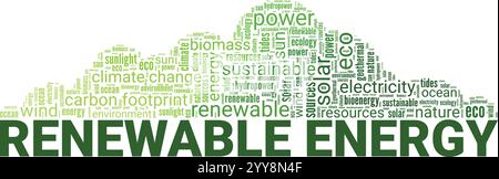 Konzeptdesign für die Wortwolke für erneuerbare Energien isoliert auf weißem Hintergrund. Stock Vektor
