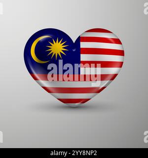 3D Herz Hintergrund mit Flagge von Malaysia. Ein Auswirkungselement für die Verwendung, die Sie daraus machen möchten. Stock Vektor
