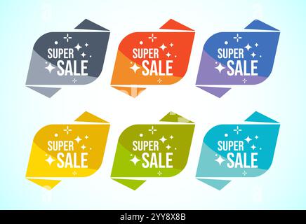 Super-Sale-Banner, Aufkleber für Unternehmen, Marketing und Werbung Stock Vektor