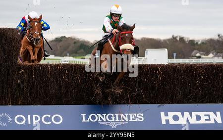 Ascot, Berkshire, Freitag, den 20. Dezember 2024; hier kommen Georgie und Jockey Lee Edwards gewinnen die Limited Handicap Chase der Howden Novices für Trainer Patrick Neville und Besitzer des Hold My Beer Syndicate. Credit JTW equine Images / Alamy Live News Stockfoto