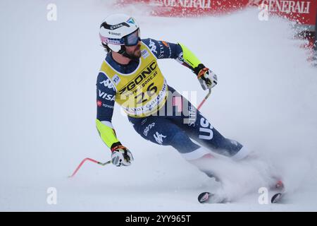 Val Gardena, Italien. Dezember 2024. Jared Goldberg vom Team United States, 2. Platz, tritt am 20. Dezember 2024 beim Audi FIS Alpine Ski World Cup, Menâ Superriesen Rennen auf der Saslong-Piste in Gröden, Bozen, Italien, an. Quelle: Unabhängige Fotoagentur/Alamy Live News Stockfoto