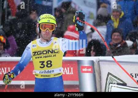 Val Gardena, Italien. Dezember 2024. Christof Innerhofer vom Team Italien tritt am 20. Dezember 2024 beim Audi FIS Alpine Ski World Cup, Menâ Superriesen Rennen auf der Saslong-Piste in Gröden, Bozen, Italien, an. Quelle: Unabhängige Fotoagentur/Alamy Live News Stockfoto