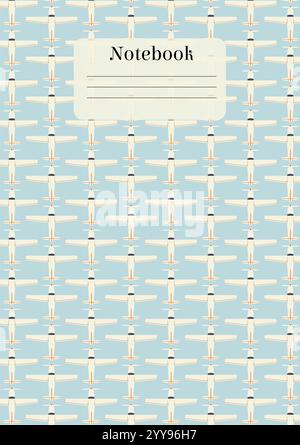 Design-Vorlage für kindliche Notebookhülle. Terminkalender Deckblatt Design Flugzeugabbildung Stock Vektor