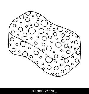 Waschschwamm zum Geschirrspülen oder Baden, Doodle-Stil flache Vektor-Umrissillustration für Kinder Malbuch Stock Vektor
