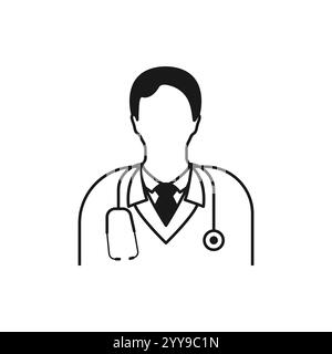 Doktor-Symbol. Mediziner. Praktiker. Symbol für Wissenschaftlerkontur. Vektorisolierte Umrisszeichnung. Stock Vektor