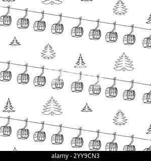 Eine malerische Bergkulisse mit einer Seilbahn, die durch die Gipfel gleitet, bietet eine ruhige und abenteuerliche Aussicht, perfekt für Reisethemen und Outdooraktivitäten Stock Vektor