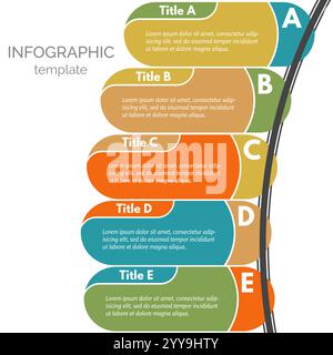 Fünf-Schritte-Infografik-Designelemente. Schritt-für-Schritt-Infografik-Designvorlage. Vektorabbildung Stock Vektor