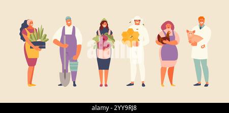 Landwirtschaftsindustrie Berufe Menschen. Illustration des Bauernvektors Stock Vektor