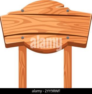 Holzschild mit Dielen und Nägeln, das an Stangen vor einem sauberen weißen Hintergrund hängt und viel Platz für personalisierte Texte oder Grafiken bietet. Ideal für verschiedene kreative Projekte Stock Vektor