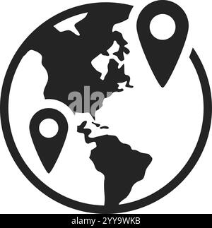 Zwei Standortstifte markieren unterschiedliche Orte auf der Erde und repräsentieren die Konzepte des globalen Reisens, des internationalen Versands und des weltweiten Zustelldienstes Stock Vektor