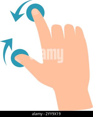 Drehbare Geste mit Zeigefinger und Daumen auf einem Touchscreen, die die Interaktion mit einer digitalen Benutzeroberfläche veranschaulicht und die Benutzererfahrung moderner Technologien unterstreicht Stock Vektor
