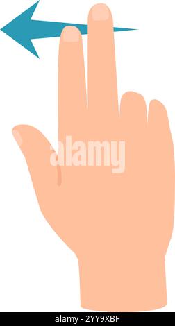 Zeichentrickhand mit zwei Fingern, um auf einem Touchscreen nach links zu wischen. Dies symbolisiert eine häufige Geste für die Navigation oder das Zurückkehren zu einem vorherigen Bildschirm Stock Vektor