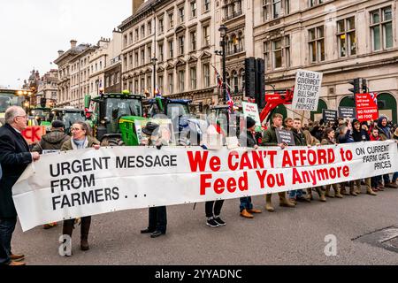 Landwirte und ihre Unterstützer, die über die neuen Änderungen der Erbschaftssteuer der Regierung wütend sind, demonstrieren vor den Houses of Parliament in London, Großbritannien. Stockfoto