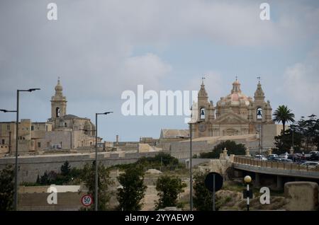 Kirche der Verkündigung unserer Lieben Frau, St. Paul's Cathedral, Blick auf die Mdina von Gheriexem, Rabat, Malta, Europa Stockfoto