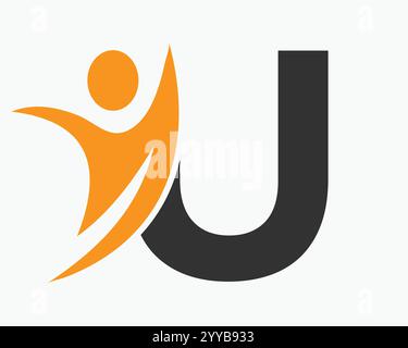 Initial Letter U Wellness Logo Konzept mit menschlichem Symbol für Healthcare Sign Vector Template Stock Vektor