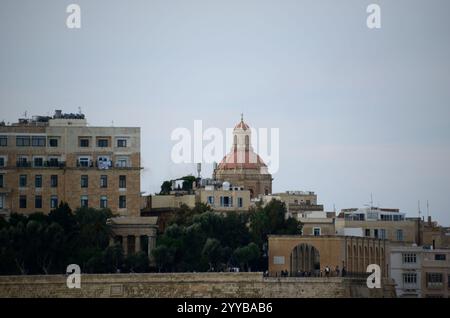 Blick auf Valletta von Birgu-Vittoriosa, Malta, Europa Stockfoto