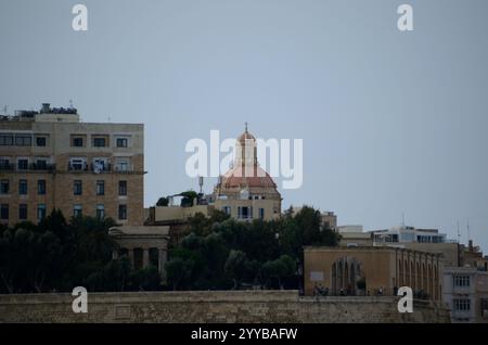 Blick auf Valletta von Birgu-Vittoriosa, Malta, Europa Stockfoto