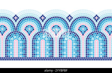 Mosaikfliesen im Badezimmer. Blaue Textur an der Poolwand. Küche mit quadratischem Keramikboden. Schwimmende Konstruktion Innenmaterial Nahaufnahme. Geo Stock Vektor