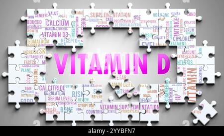 Vitamin D ist ein komplexes Thema, das mit anderen wichtigen Themen zusammenhängt. Stockfoto