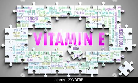 Vitamin E ist ein komplexes Thema, das mit anderen wichtigen Themen zusammenhängt. Stockfoto