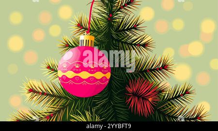 Weihnachtsbanner mit passendem Baum, rotem Ornament Stock Vektor