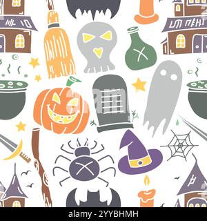 Nahtloses Halloween-Muster. Doodle Halloween Hintergrund Stock Vektor