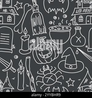 Nahtloses Halloween-Muster. Doodle Halloween Hintergrund Stock Vektor