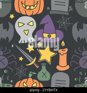 Nahtloses Halloween-Muster. Doodle Halloween Hintergrund Stock Vektor