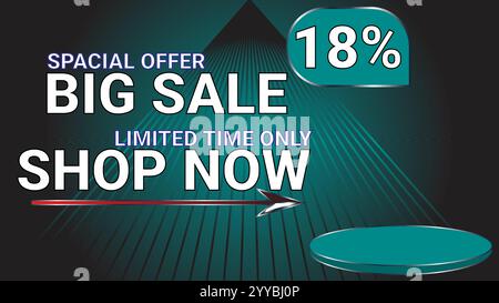 18 Prozent Sonderangebot großer Sonderangebot nur für begrenzte Zeit Shop jetzt Vorlagenbanner mit DarkCyan-Motiv Stock Vektor