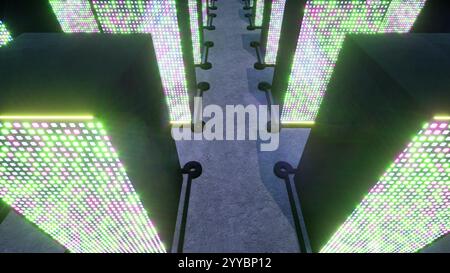 Neon LED Data Center Security Server Raum 3D Rendering Stockfoto
