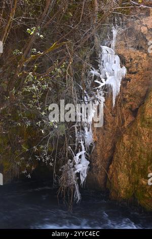 Baum gefroren im Schnee des Winters am Reisestandort des Jiuzhaigou Natural National Park in China Stockfoto